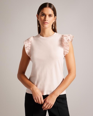 Hauts Ted Baker Cotton With Frill Sleeve Rose Femme | BBU-51465958